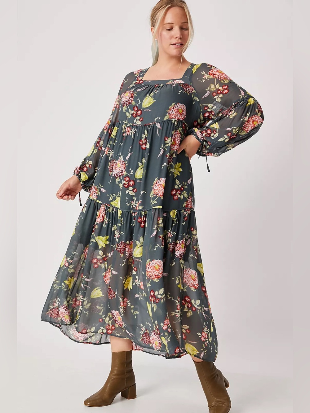 Anthropologie Evelin Floral Maxi Dress Size L Viscose Boho Cottagecore